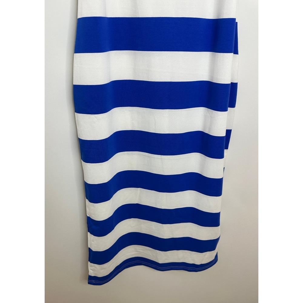 NEW On 34th Ringer Trim Sleeveless Knit Midi Dress Cobalt Blue Wht Stripe Large - Picture 10 of 15